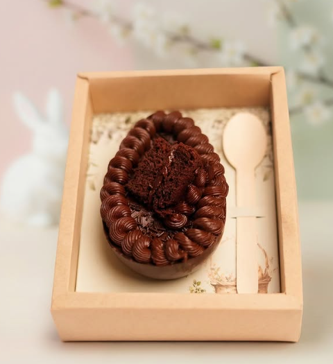 Ovo de chocolate recheado e decorado com creme de chocolate
